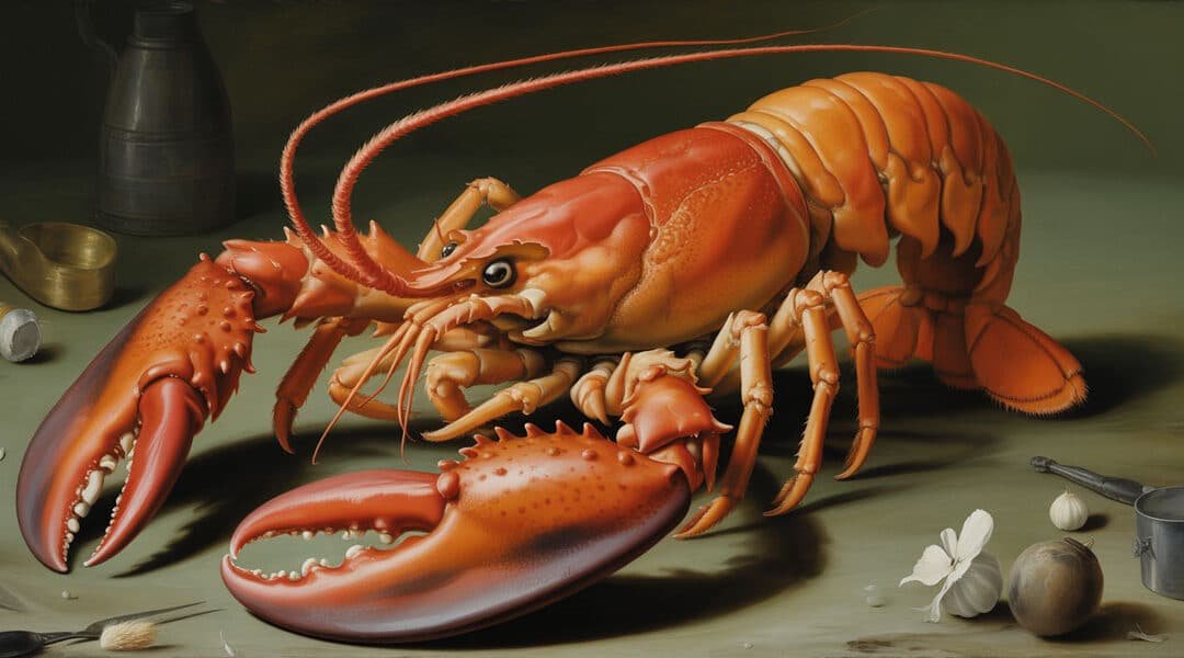 Magnifico astice vivo con possenti chele simili a opere d'arte