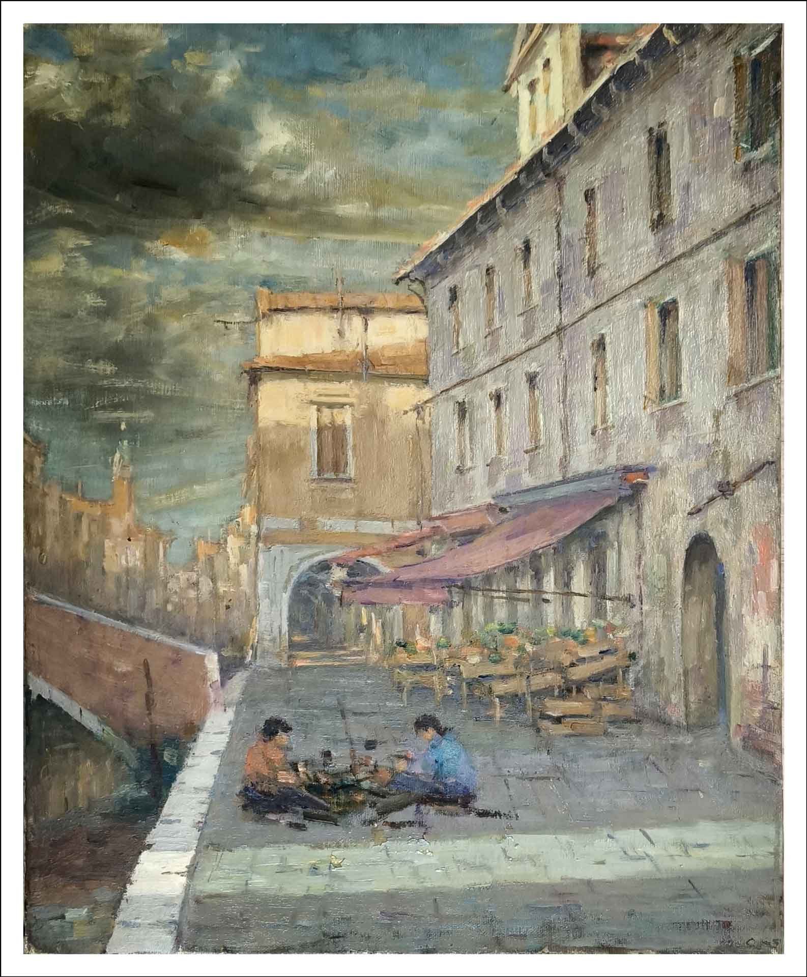 Riva-Vena-gioco-di-bimbi--40x50cm-non-firmato